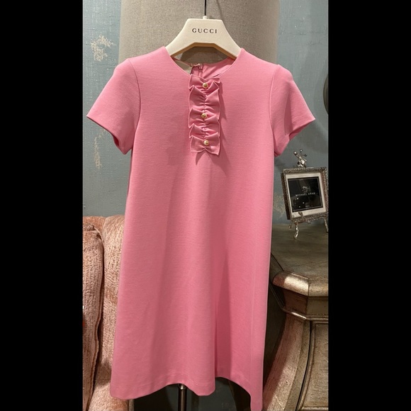 open lace back dress Gucci Pink Ruffle Silk Maxi Dress – Runway Catalog main image 0